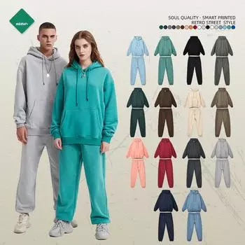 Костюм-свитер с капюшоном из флиса осень/зима 2022 года: Свободный крой, бархатная подкладка, однотонные цвета, европейская и американская мода. L