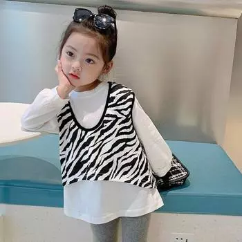 Костюм Tide для девочек. Белая свободная нижняя рубашка с длинными рукавами для маленьких девочек + полосатый жилет. Костюм-двойка. 100