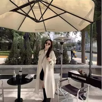 Костюм Тренч Пальто Женское Весна и Осень Новое Чувство Свободное Повседневное Длинное Черное Пальто S