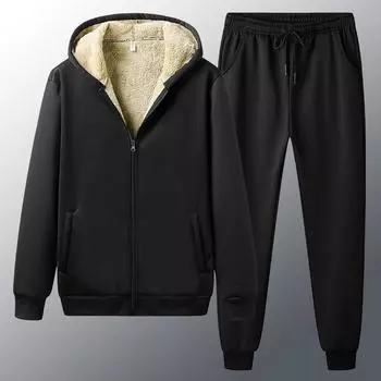 Костюм-тройка из искусственного овечьего флиса, свитер, кардиган, брюки, теплый утепленный свободный спортивный костюм с капюшоном на осень и зиму L