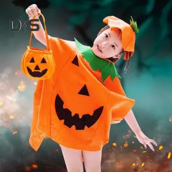 Костюм тыквы на Хэллоуин, Детская одежда для Хэллоуина, одежда для косплея, накидка, шляпа, сумка для конфет, контрастный цвет, Unsiex, детская одежда для выступлений, реквизит для фотосессии One Size C