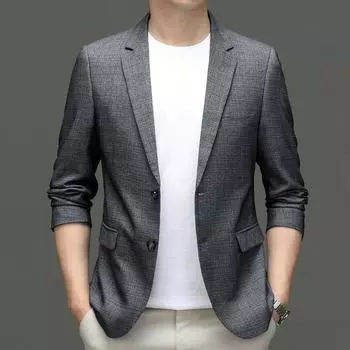 Костюм Весна и Осень Тонкий мужской клетчатый льняной костюм Тонкий трендовый костюм Повседневный однобортный пиджак M