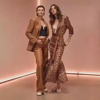 «Костюм в европейско-американском стиле с леопардовым принтом, рубашкой с ромбовидными лацканами и юбкой-рыбьим хвостом с высокой талией 2024 года» Small