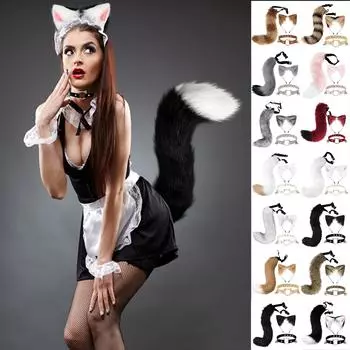 Костюм в готическом стиле с имитацией плюшевых ушей животных и хвостового воротника, набор из трех предметов One Size красный