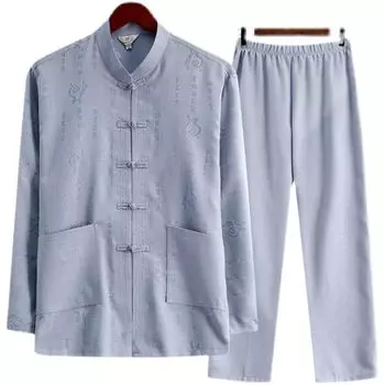 Костюм в китайском стиле для мужчин среднего и пожилого возраста, костюм Тан, костюм с длинными рукавами для тайцзи 2XL бежевый