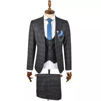 Костюм в клетку из трикотажной ткани DeepSEA с одной пуговицей и одним разрезом 1013070