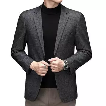 Костюм в клетку мужской осенне-зимний новый эластичный неглаженный повседневный костюм корейской версии тонкий однобортный мужской пиджак M