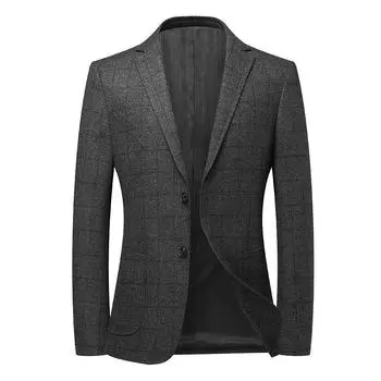 Костюм в клетку мужской осенне-зимний новый облегающий эластичный мужской повседневный маленький костюм для мужчин M