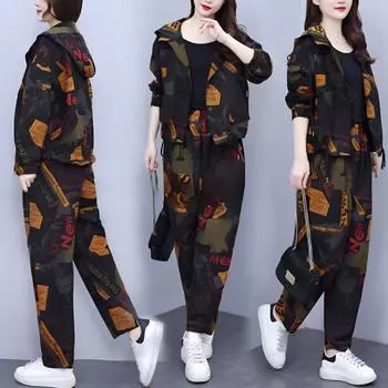 Костюм в стиле ретро больших размеров для женщин на весну и осень, свободный повседневный модный темпераментный пиджак с капюшоном, костюм из двух частей XXXXXL