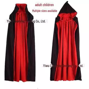 Костюм вампира и волшебника в красно-черном плаще для взрослых и детей