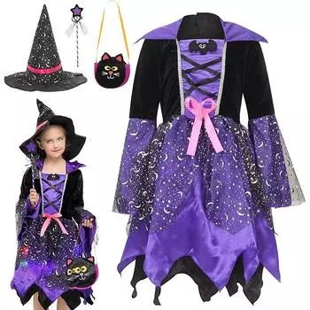 Костюм ведьмы для девочек, детский костюм на Хэллоуин, детское платье ведьмы, платье принцессы, вечеринка по случаю дня рождения S