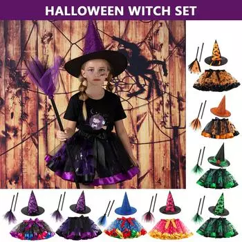 Костюм ведьмы для девочек-малышей со шляпой, 3 предмета, костюм на Хэллоуин L синий