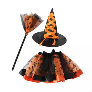 Костюм ведьмы для девочек, одежда, пачка для украшения, фестиваль, карнавал, вечеринка оранжевый