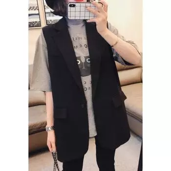 Костюм весенний новый средний и длинный свободный и универсальный модный тонкий черный жилет M