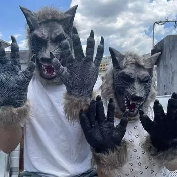 Костюм волка ужасов на Хэллоуин, латексная латексная маска для головы волка, детский подарок для дома