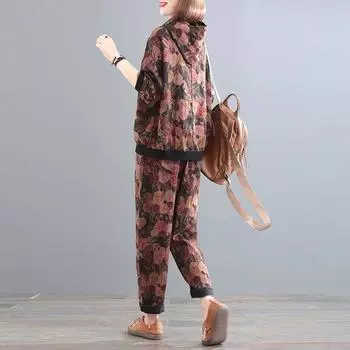 Костюм женский большого размера хлопковая футболка с капюшоном брюки из двух частей удобный топ с короткими рукавами и длинные брюки костюм из 2 предметов XXXXXL