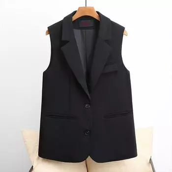 Костюм-жилет женский средней длины, темпераментный костюм с воротником, черный камзол, жилет, жилет, жилет M чёрный