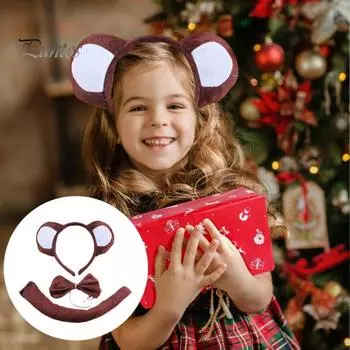 Костюм животного с ушками, повязкой на голову, хвостом, галстуком-бабочкой, набор для малышей и детей, регулируемый плюшевый костюм животного для Хэллоуина, косплей-представление Tiger