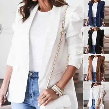 Костюмная куртка, базовый стиль, 3D дышащий женский однотонный свободный костюм с лацканами, осенне-зимний костюм, пальто, рабочая одежда L абрикосовый