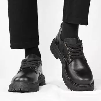 Костюмная мужская обувь осень 2024 новые черные туфли в британском стиле с низким верхом и большой головкой мужские деловые повседневные кожаные туфли 39