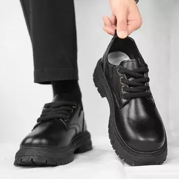 Костюмная мужская обувь осень 2024 новые черные туфли в британском стиле с низким верхом и большой головкой мужские деловые повседневные кожаные туфли 39