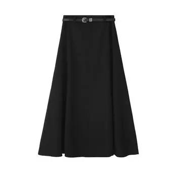 Костюмная юбка для женщин на осень Плиссированная юбка для женщин на осень Узкая юбка-миди с высокой талией и драпировкой на осень Юбка-зонтик на осень S чёрный
