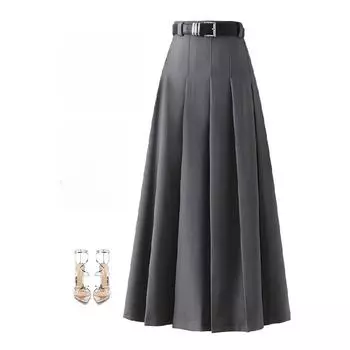 Костюмная юбка Юбка женская с высокой талией Универсальная облегающая плиссированная юбка Юбка средней длины Платье-трапеция S чёрный