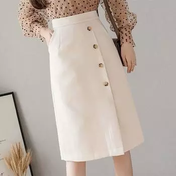 Костюмная юбка средней длины с полуюбкой, весенне-осенняя юбка с запахом ягодиц