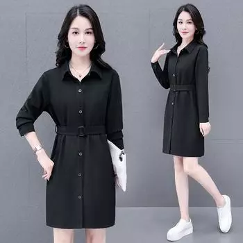 Костюмное платье, женское пальто кофейного цвета, средняя длина, исправление талии, платье с длинными рукавами XXXXL чёрный