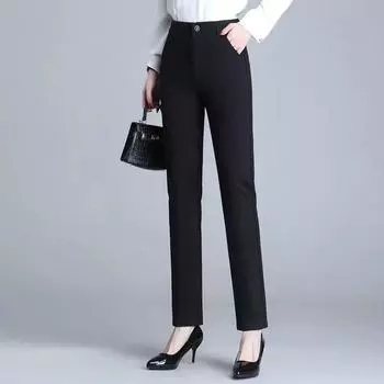 Костюмные брюки, повседневные костюмные брюки, женские профессиональные прямые тонкие драпированные рабочие брюки с высокой талией, тонкие рабочие брюки с высокой талией S чёрный