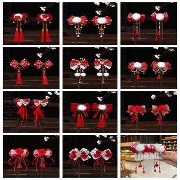 Костюмный головной убор в китайском стиле, заколка для волос, аксессуары для волос, красный бант, заколка для волос, макияж