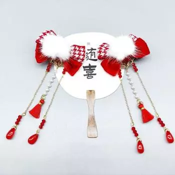 Костюмный головной убор, заколка для волос в китайском стиле, головной убор Ханфу, заколка для волос с красным бантом, дети