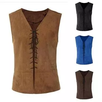 Костюмный жилет, мужской повседневный готический гигроскопичный жилет на шнуровке L темно-синий