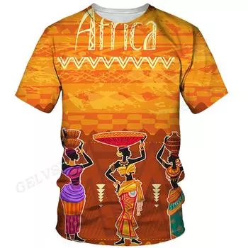Костюмы африканских коренных народов, напечатанные на 3D-принте, для мужчин и женщин, уличный хип-хоп, индивидуальный, с круглым вырезом и коротким рукавом, модная футболка, топ S