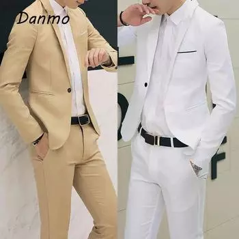 Костюмы Danmo, тонкий свадебный комплект, классические блейзеры, мужской формальный офисный деловой костюм, мужские костюмы, комплекты из 2 предметов XL чёрный