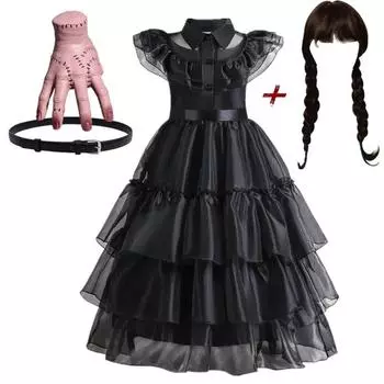 Костюмы De Film Du Mercredi Addams Pour Filles, Robe En Maille Du Mercredi, Хэллоуин, Карнавал, Готический праздник Колорадо, Habillage Pour 3-10 Ans 3T