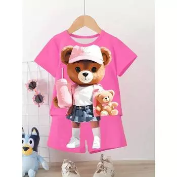 Костюмы для девочек и мальчиков с рисунком, повседневный комплект с принтом, летние модные шорты с короткими рукавами и рисунком, комплекты одежды с 3D-принтом для девочек 100