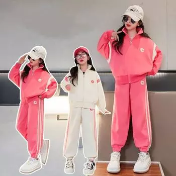 Костюмы для девочек на весну и осень в стиле вестерн для девочек среднего и большого размера, детский спортивный костюм из двух частей 170 белый