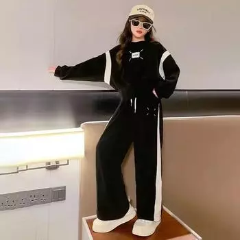 Костюмы для девочек, весенние и осенние виды спорта, жареная улица в западном стиле, повседневные широкие брюки Net Celebrity, костюм-двойка 170 белый