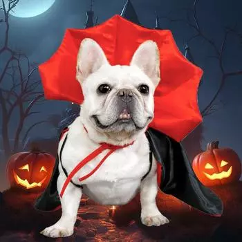 Костюмы для домашних животных на Хэллоуин, милый костюм вампира, плащ для кошки, собаки, шапка с рогами, накидка для котенка, щенка, одежда для домашних животных, аксессуары для собак красный