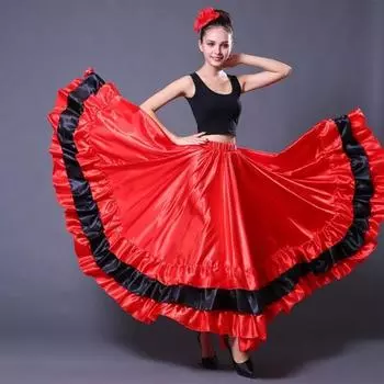 Костюмы для карнавала и бального танца живота Swing, платье для женщин, испанское фламенко, юбка из полиэстера и атласа, гладкая, большая 90cm