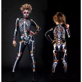 Костюмы для косплея на Хэллоуин, страшный костюм для актерского мастерства, комбинезон с принтом бабочки, белый череп, удобная семейная одежда, новинка 2022 г. Children 120CM бежевый