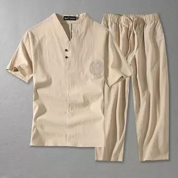 Костюмы для кунг-фу в китайском стиле, мужские брюки с пряжкой и пуговицами, модный мужской комплект, комплект из двух предметов в китайском стиле 9XL белый