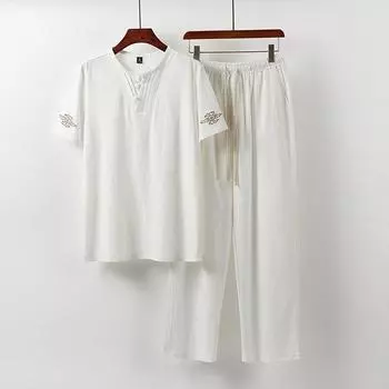 Костюмы для кунг-фу в китайском стиле, мужские брюки с пряжкой и пуговицами, модный мужской комплект, комплект из двух предметов в китайском стиле 8XL серый