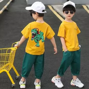 Костюмы для мальчиков Детская одежда Костюм из двух частей Летняя мода Детский корейский стиль Красивый повседневный с короткими рукавами 160 белый