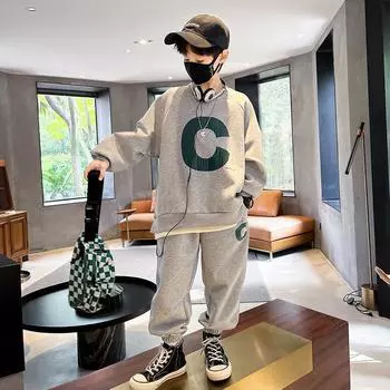 Костюмы для мальчиков и девочек, свитера, спортивная одежда, детские модели на весну и осень, красивые и модные 160 коричневый