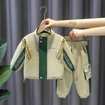 Костюмы для мальчиков, красивый спортивный корейский вариант осеннего костюма из двух частей, детская повседневная мода, детская одежда 160 чёрный