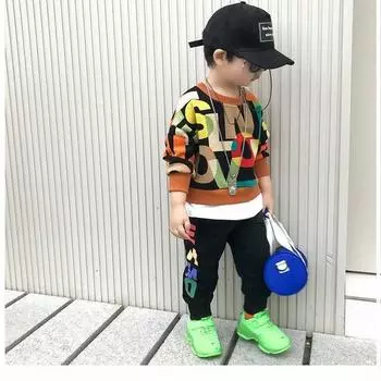 Костюмы для мальчиков на весну и осень Детские корейские модные свитера и брюки Детская осенняя одежда из двух частей из хлопка 140 зелёный