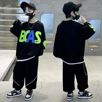 Костюмы для мальчиков на весну и осень Свитера для больших мальчиков Спортивные костюмы Длинные рукава и брюки 110 темно-синий