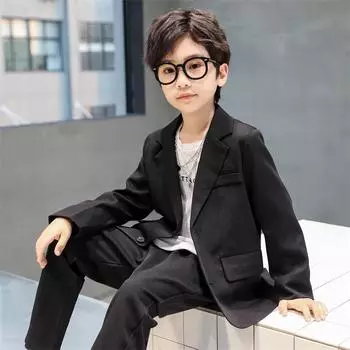 Костюмы для мальчиков, осенний повседневный пиджак с длинным рукавом, куртка, брюки, 2 предмета, школьная форма, подростковая детская одежда, брюки, комплект, детский костюм 170cm чёрный